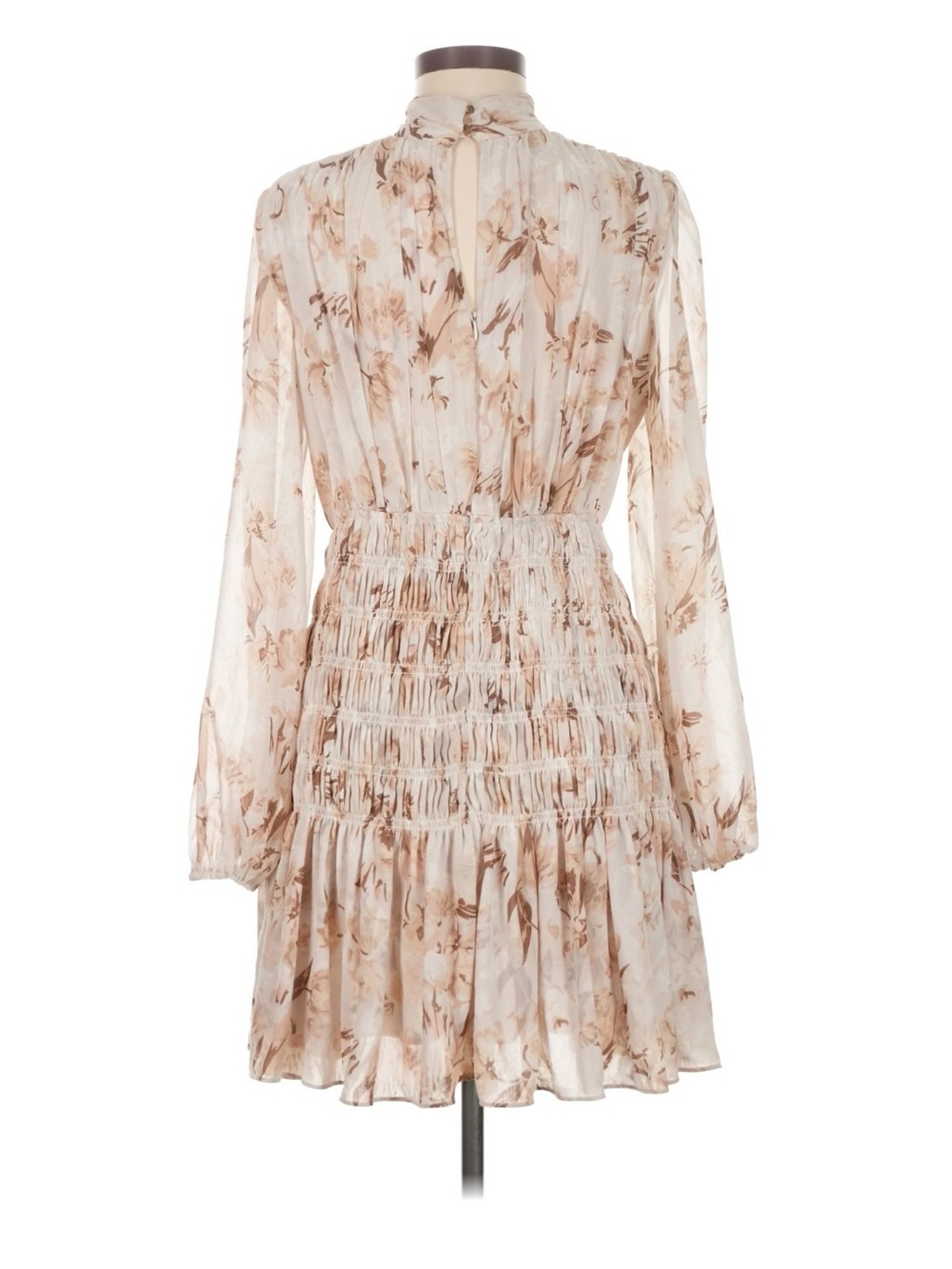 House of Harlow 1960 Floral Smocked Midi Dress in Cream and Tan